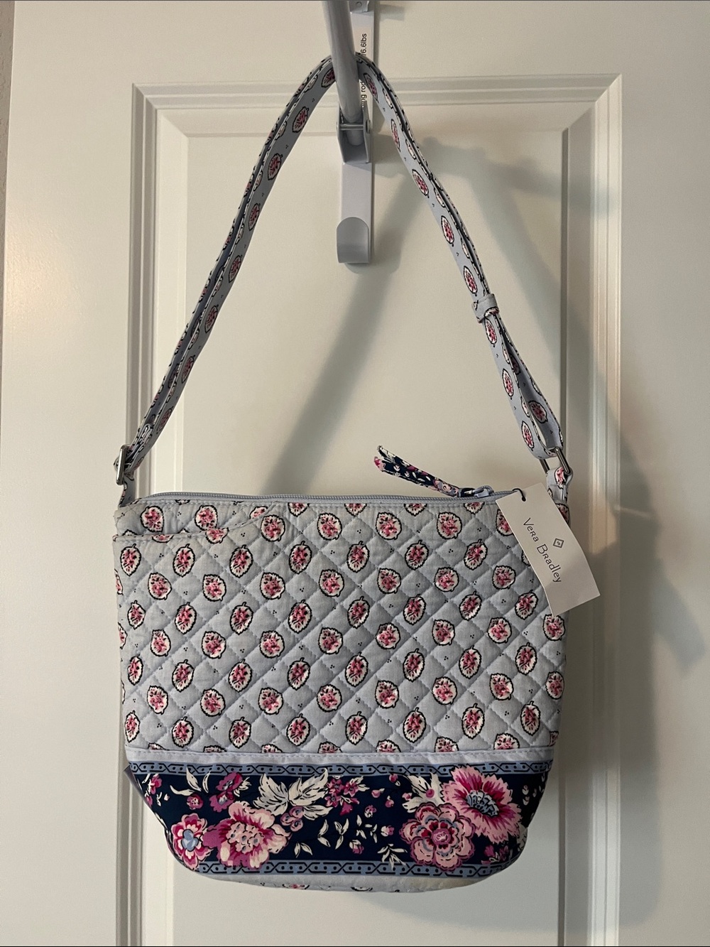 Vera Bradley Light Blue Quilted Floral Shoulder Bag with Navy Trim